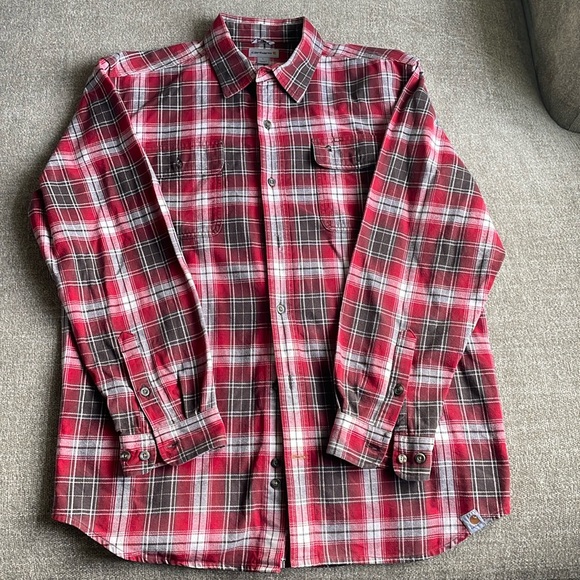 Carhartt Men’s L Long Sleeve Red, White, and Black Flannel Shirt - Picture 1 of 6